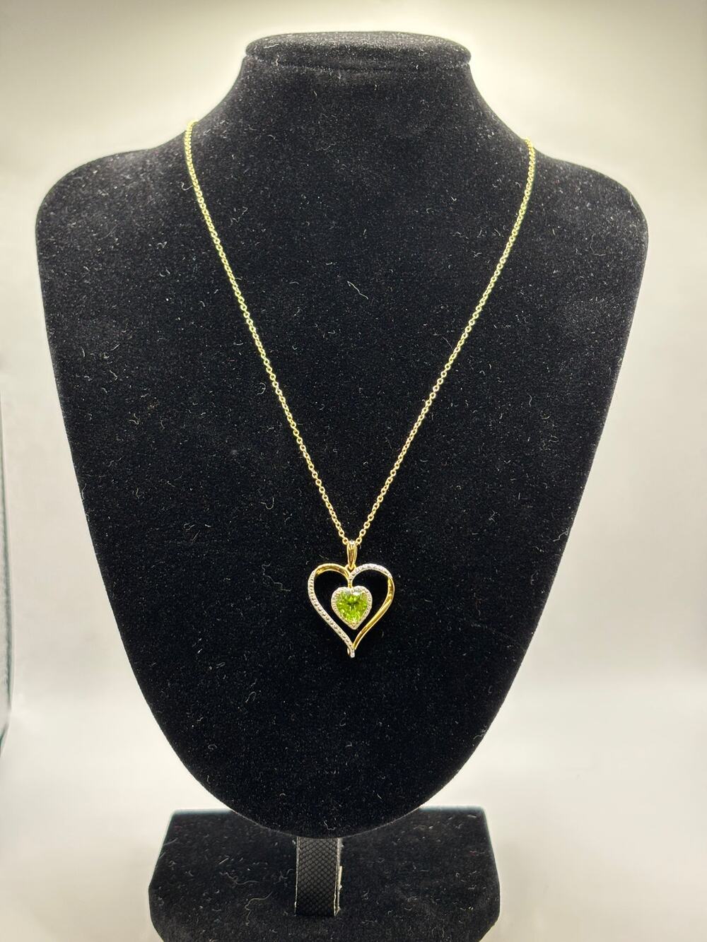 Macy's Peridot Diamond Heart 18" Pendant 14k Gold-Plated Sterling Silver - NWT